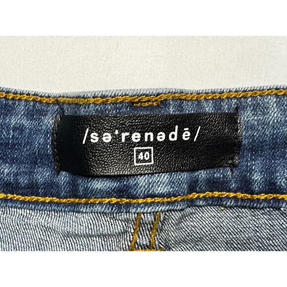 Serenede Men's Distressed Skinny Blue Stretch Denim Jeans - Size 40x33 - Picture 4 of 5